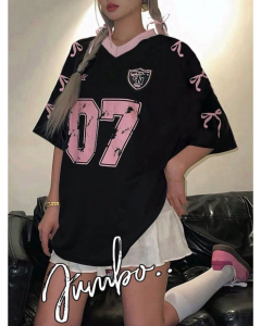 Baju KAOS kerah V neck WAnita Atasan JUMBO B4LL3T F00TBALL big size