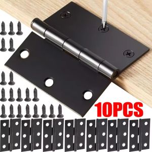 Feelife 10/4 set Pcs Black Door Hinges Stainless Steel Butt Hinges with Screws Cabinet Drawer Furniture Hinges Mounting Plate Flat Fixing Brackets