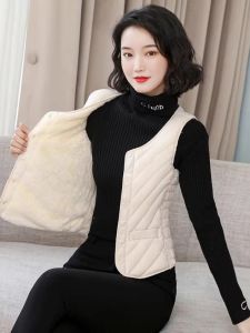 Womens Short Fit Cotton down Vest Autumn Winter Warm Fleece Lined Waist Cinched Korean Style Biker Vest Close Fitting Vest