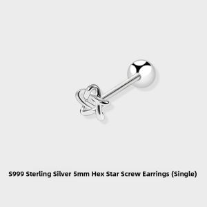 999 Pure Silver Star Shaped Earrings Womens Elegant Miniature Luxury Fashion Jewelry Simple Design Geometric Pattern Hoops