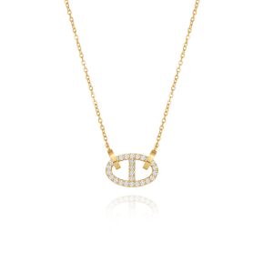 Twisted D with Diamond Silver Pendant Necklace • Waterproof Non Tarnish • 18K Gold Plated 316L Stainless Titanium Steel Fashion Necklaces Women Summer NL322 Solis Jewelry