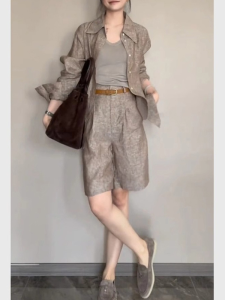 LIANGYILAILIN | Elegant Linen-Blend Loose Shirt Set