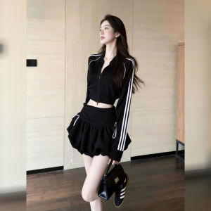 DANTING | Youthful Leisure Sport Black Short Hoodie Set