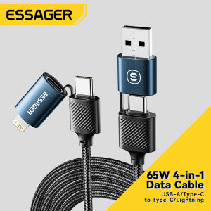 Essager 65W 4-In-1 Type-C ไปยัง USBA Lightning เพื่อพิมพ์ C ชาร์จเร็วสูงสำหรับ Iphone Macbook Realme Huawei Samsung Oneplus สายชาร์จข้อมูลสำหรับ C-C A-C C-L สาย A-L