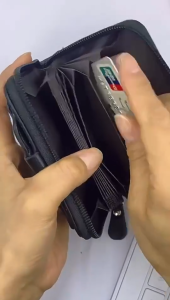 Pemegang kad akordion tekstur kulit biri-biri lembut slot berbilang kad dompet syiling kad lelaki