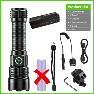 USB Rechargeable Tactical Flashlight Waterproof Grade Zoomable Torch 18650 Battery Emergency Light for Camping Outdoor