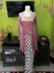 Kebaya bludru tunik kutu baru lengan panjang wanita dewasa