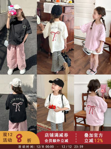 Korean Style Butterfly Knot Short Sleeve T-Shirt for Girls Backless Baby Base Shirt Spring Summer New Arrival Childrens Top