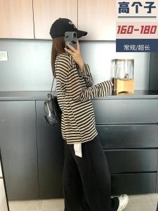 175 Tall Extended Version Stripes Outer Tops Womens Fall and Winter Laid-Back Figure Flattering Anti-Long Sleeves Top