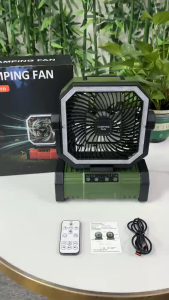 360° Rotatable 270° Tilt Rechargeable Camping Fan 20000mAh Battery with LED Light Timer Switch Portable Hanging Ceiling Table Desk Cooling Fan Suitable for Household Blackout Backup Camping Fishing BBQ
