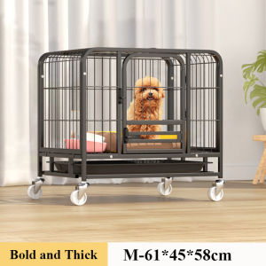 Dog Cage Square Tube Stainless Steel Dog Crate Pet Cage Large Skylight Double Door With Wheels
