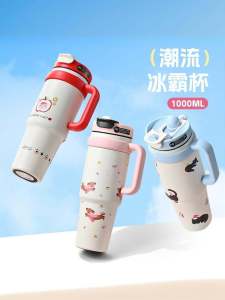 Large Capacity Stainless Steel Insulated Water Bottle & High Aesthetic Ice Dominator Straw Cup: Cute Fresh Style 1000ml