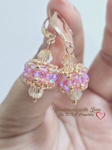 [D.T.C Crystals] Handmade Iridescent Pink Lantern with Swarovski Crystals Earrings