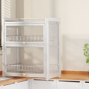 Uioyo 3 Layers Bowl cabinet Dish Drying Rack 304 Stainless Steel Slots Household Plate Utensils Cups Draining Rack Organizer Drainboard Kitchen Collection Dust-proof Adjustable Shelf Storage Cover