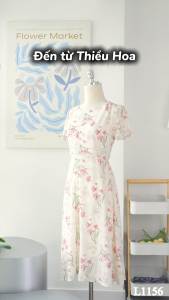 Đầm thiết kế thanh nhã nhẹ nhàng với chất liệu Voan hoa xốp họa tiết hoa ly hồng DD4L1156 Thời trang Thiều Hoa