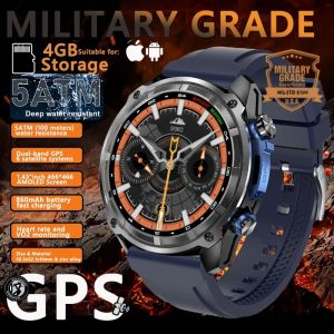 2025 New GPS SmartWatch Offline Maps 4GB Memory Video Player Military Sports Smart bracelet Men 50m Swimming Waterproof Sapphire