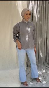Naura Tali Atasan Wanita Kemeja Basic Lengan Panjang Busui