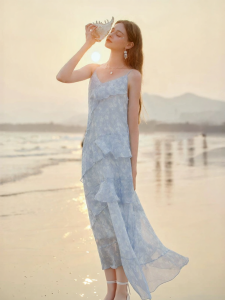 XIANGYING | Resort Style Summer New Arrival Floral V-Neck Strap Dress