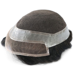 Swiss Lace in Front and Center Polyskin in Perimeter Men Toupee Hair Replacement Human Hair System for Men Natural LookingW.WWW