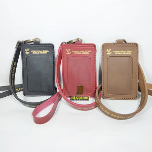 Kulit Tempat Id Card KEMENSOS RI - Id Card Holder Kemensos RI Gantung - Name Tag Kemensos Tali Kulit - Bahan Kulit PU (Kualitas Bagus) - Slot Kartu Tambahan