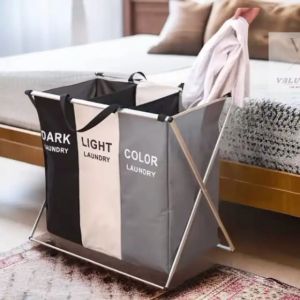 3IN1 Foldable Aluminum Frame Triple Stackable Storage Big Basket Dirty Laundry Hamper Dirty Washing Basket Bin Tote Bathroom Bedroom Sleeping Room Home House Children Clothes T-shirt Pants Socks Jacket  Bakul Simpanan Pakaian Kasut Kotor 3合1小孩玩具脏衣服可摺叠收納籃