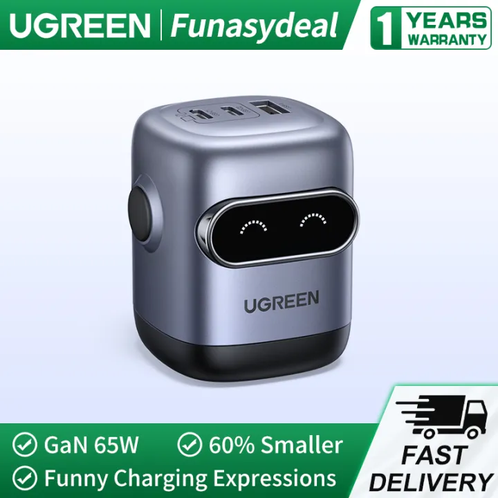 UGREEN Uno 65W GaN PD Fast Charger 3-Port USB C Power Adapter Dynamic LCD Display Foldable Travel Charger Multi Port for Laptop iPhone 17 16 15 14 Pro Max