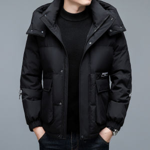 Mens Thickened down Jacket Duck down Warmth Fashionable Urban Style Winter Coat Red Lucky Year Brand New 2025 Zipper Decorated