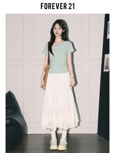 Forever21 Korean Style Gentle White A-Line Chiffon Half Skirt Women Summer High Waist Draped Large Swing Cake Long Skirt