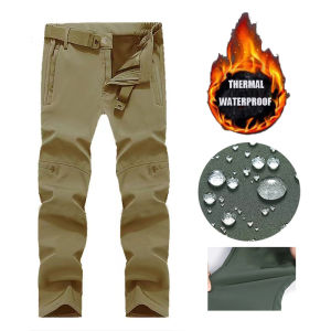 Men Cargo Military Tactical Casual Trousers Sharkskin Elastic Winter Autumn Warm Fleece Pants Waterproof Hiking Camping Climbing