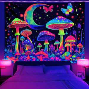 VIKAMA Fluorescent Mushroom Butterfly Tapestry psychedelic Wall Hanging Bedroom Esports Room Dormitory Home Decoration