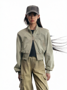 LOVESASAKIDS | Washed Retro Dystopian Style Removable Shoulder Pad Short Hoodie