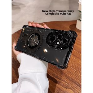 Huawei Honor 200 pro Phone Case Quad Corner Anti-Fall Magnetic Absorption Stand Full Lens Protection Airbag Soft Silicone Shell