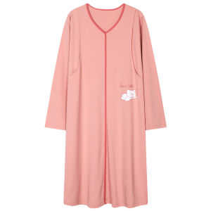 MiiOW | Pure Cotton Maternity Nightgown Feeding Dress With Chest Pad Summer Thin Cat Person Moon Period Clothing Large Size Dress