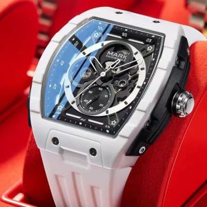 Đồng Hồ Đeo Tay Nam Mark Fairwhale 6003 Máy Cơ Tự Động Mặt Số Hình Thùng Rượu Dạ Quang Dây Cao Su Thời Trang Phong Cách Thường Ngày