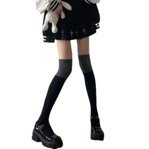 AUK Knee High Socks Ladies Long Tube School Socks Black/Gray Color Girls JK Costumes