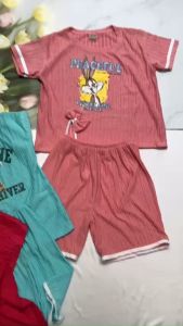 Đồ bộ mặc nhà cho bé gái 30kg đến 35kg thun xốp mềm mát in hình dễ thương BO115