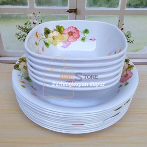 BEST SELLER PROMO: 1 SET MELAMIN ASLI MOTIF KEMBANG TERBARU ISI 5PCS PERALATAN MAKAN