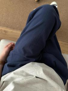 Quần Ống Rộng Bằng Vải Lanh Cotton Màu Xanh Lam Cho Nam Mùa Hè Quần Dài Ống Rộng Thoáng Khí Thoải Mái Quần Dài Thường Ngày