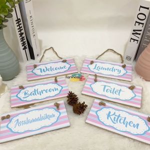 TENNESY Pajangan Pintu Hiasan Gantung Aesthetic Pastel Stripe 20x10CM Gantungan Pintu Dekorasi Rumah