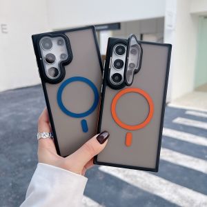 Luxury Magnetic with Camera Protection For Magsafe Case For Samsung Galaxy S25 S24 S23 S22 Ultra Plus Covers with Hidden Holder