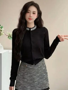 เรียบหรู ถัก คาร์ดิเกน ลำลอง แขนยาวคอกลมกระดุมเดียวแฟชั่น ดีไซน์ พรางหุ่น Effect มีสไตล์ Office Wear