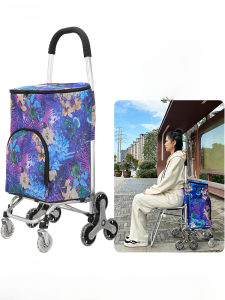 Thickened Aluminum Alloy Portable Folding Shopping Cart Vegetable Buying Car with Stool for Elderly Travel And Household Use