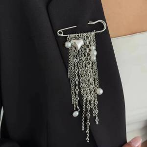 Ingemark | Ingemark Multi-Layer Imitation Pearl Beaded Tassel Brooches Women Exquisite Heart Pendant Brooch Pin Trendy Clothing Accessory