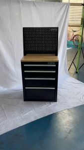 Tủ dụng cụ CSPS 61cm - 04 hộc kéo màu đen ván gỗ vách lưới (tay cầm trắng)