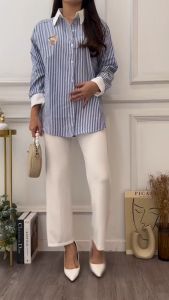 Kemeja Wanita Salur Lengan Panjang Model Korea Carrot | Baju Atasan Perempuan Formal Casual Kekinian Premium