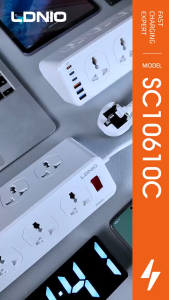 LDNIO SC10610C 10 Universal Socket Outlets + 6 USB Port PD 33W QC 30W 2500W Power Strip Extension Plug Power Sockets 200CM