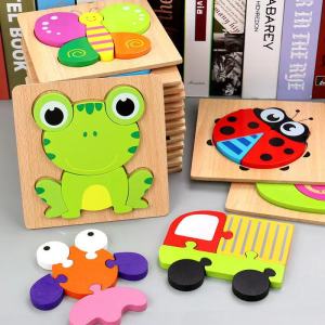 JIFANPAUL | Wooden 3D Puzzle Grasping Blocks Toy for Infants and Toddlers 1-3 Years Old Educational and Intellectual Development