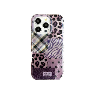 Eyekey Sweet Cool Girl Purple Leopard Print Splicing Dot Pattern Apple 17 Promax iPhone 16 New Model 14 Women 15 pro High-End Feel 13 Full Cover Protection Case