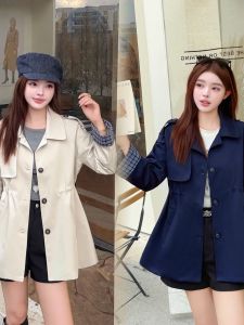 เสื้อแจ็คเก็ตผู้หญิงสไตล์อังกฤษย้อนยุคระดับไฮเอนด์ ทรงเข้ารูป แขนยาว ปกสั้น ทรงหลวม สไตล์เรียบง่าย สำหรับฤดูใบไม้ผลิ