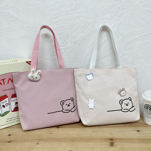 กระเป๋าใส่ข้าวกล่องลายการ์ตูนสร้างสรรค์สำหรับนักเรียน กระเป๋าใส่ข้าวกล่องแบบถือได้ กระเป๋าสะพายไหล่ผู้หญิง กระเป๋าใส่ของประจำวัน ความจุขนาดกลาง